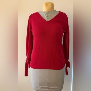 CeCe Women’s Tie Sleeve V Neck Cotton Blend Sweater